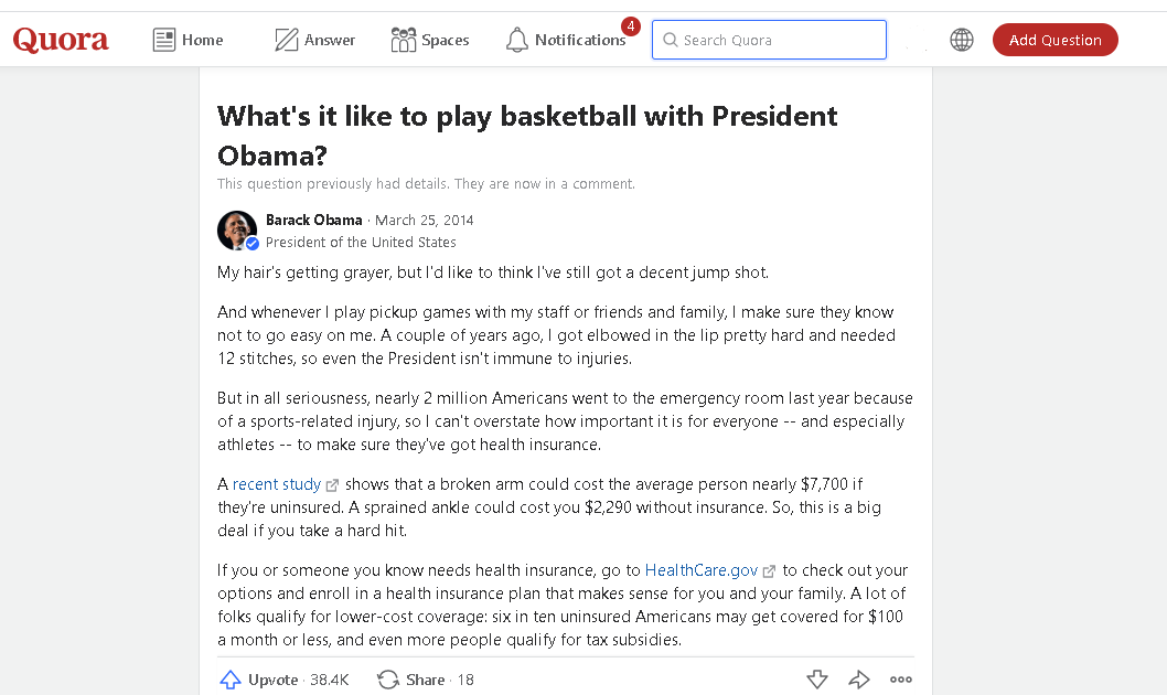 Quora Questions even answered by Barack Obama
