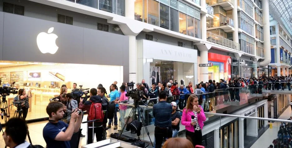 pple fans throng to Apple stores whenever a new product is released