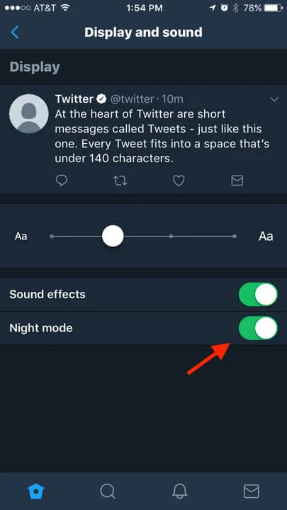 Night mode in Twitter