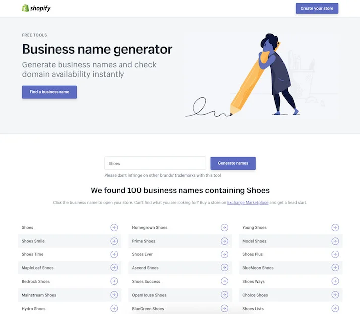 Shopify ecommerce business name generator